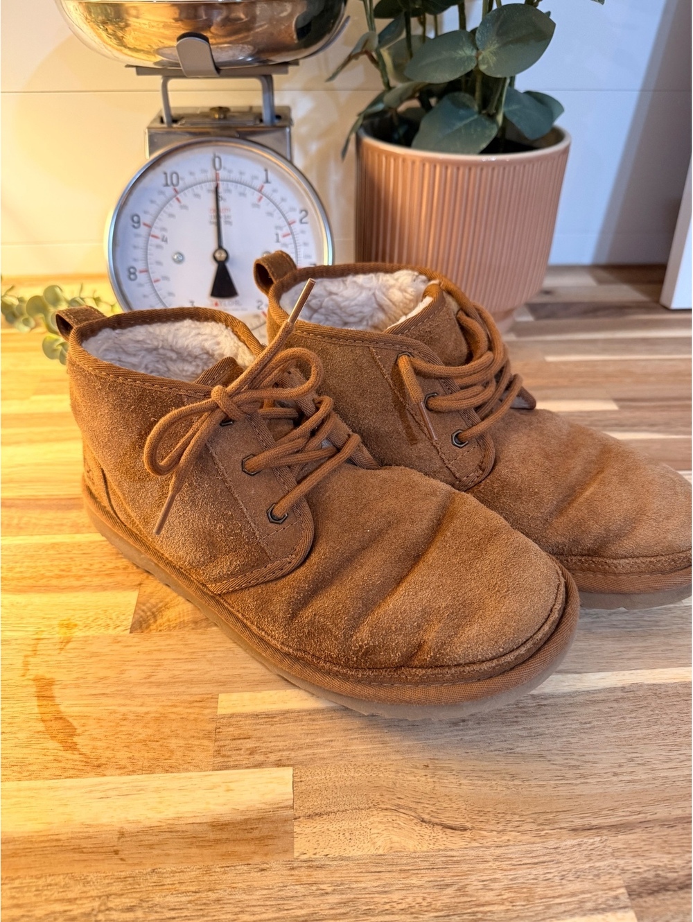 UGG Men's Lace-Up Shearling Boots in Chestnut Brown Size 9